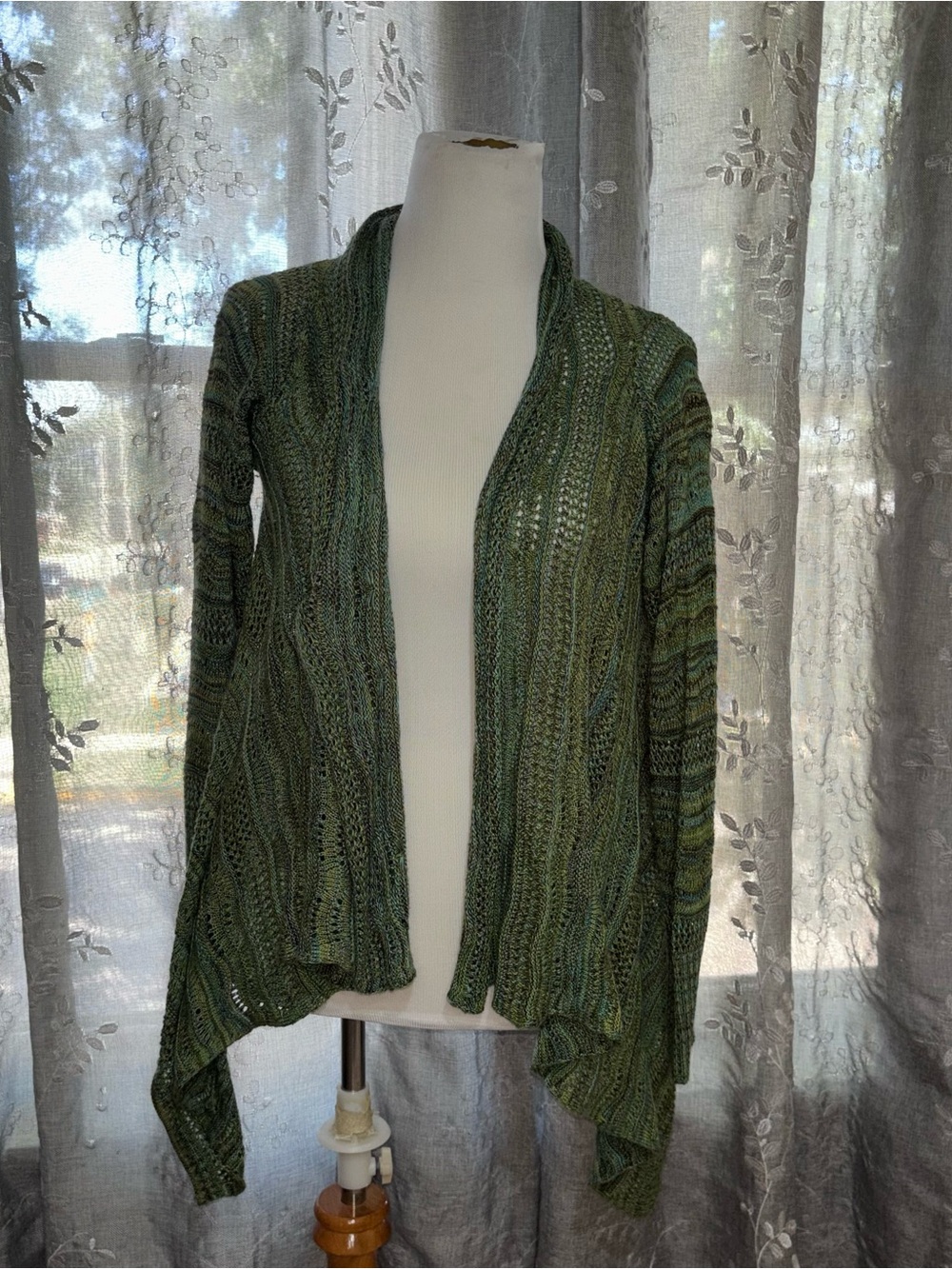 Carole Little Green Open-Front Knit Cardigan